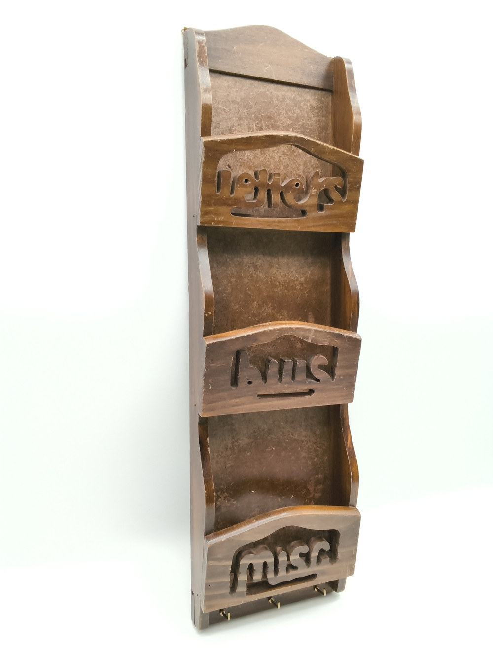 3-Tiered Wooden Wall Mail Sorter Key Rack Organizer